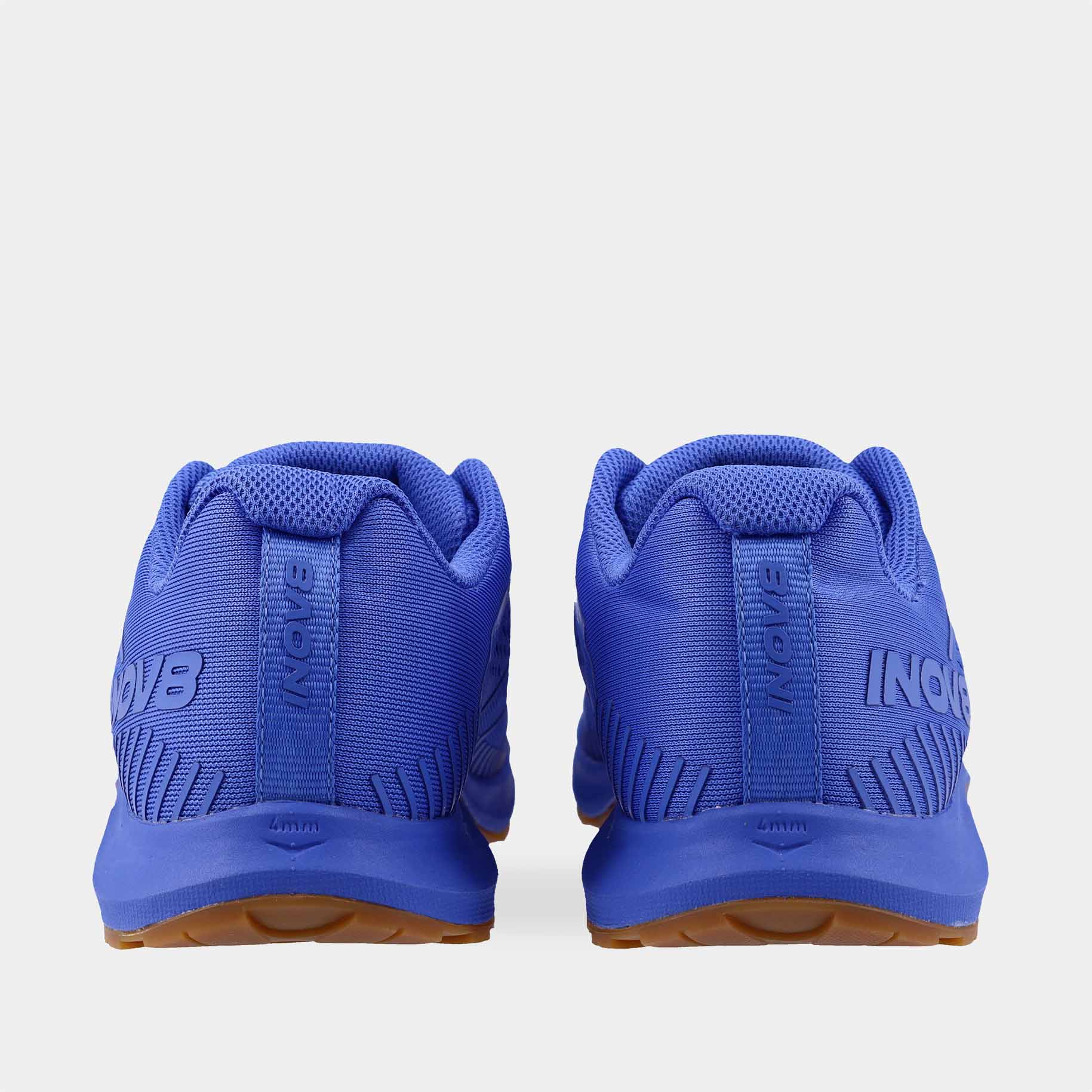 Pair of INOV8 F-Fly training shoes, blue and gum, back view