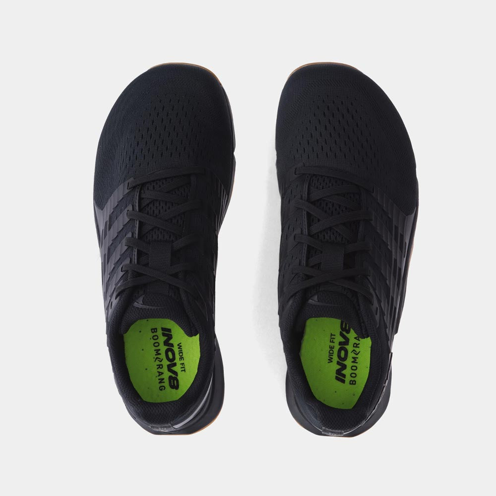 Pair of INOV8 F-Lite training shoes, black and gum, top view