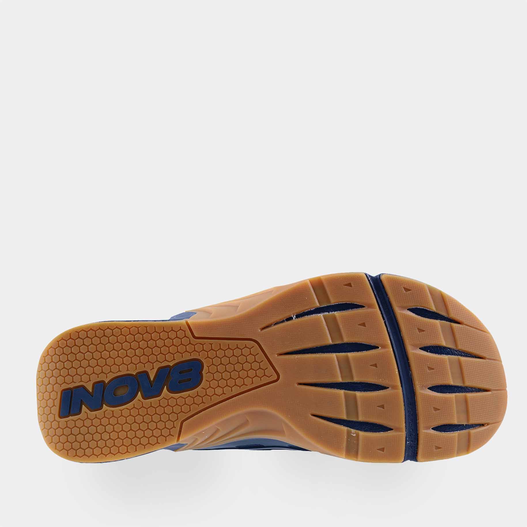 INOV8 F-Lite training shoes, dark blue and gum, bottom view