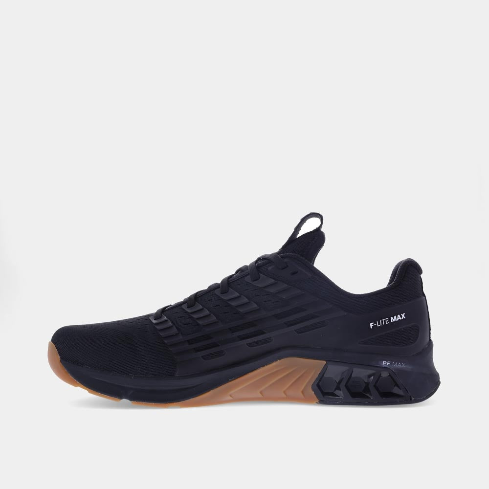INOV8 F-Lite Max training shoes, black and gum, inner view