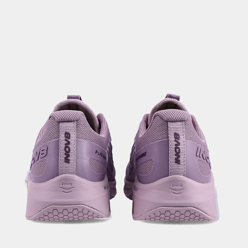 Pair of INOV8 F-Lite Max training shoes, purple, back view