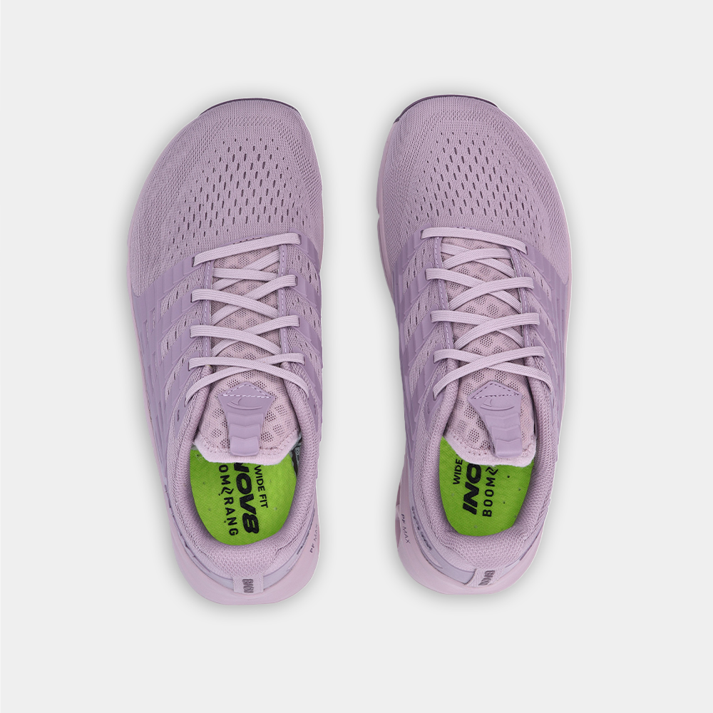 Pair of INOV8 F-Lite Max training shoes, purple, top view