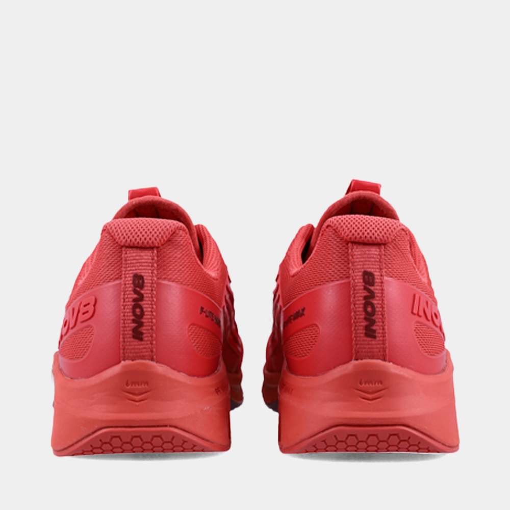 Pair of INOV8 F-Lite Max training shoes, red, back view