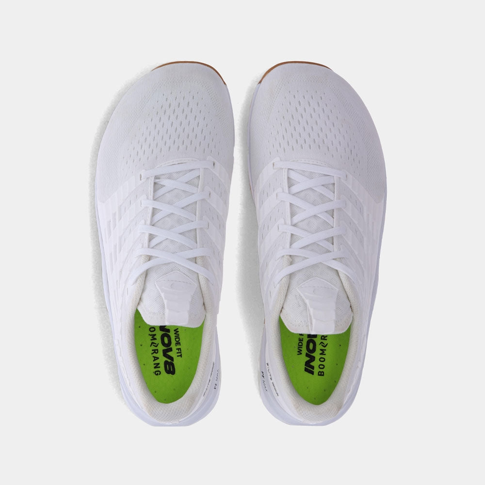 Pair of INOV8 F-Lite Max training shoes, white and gum, top view