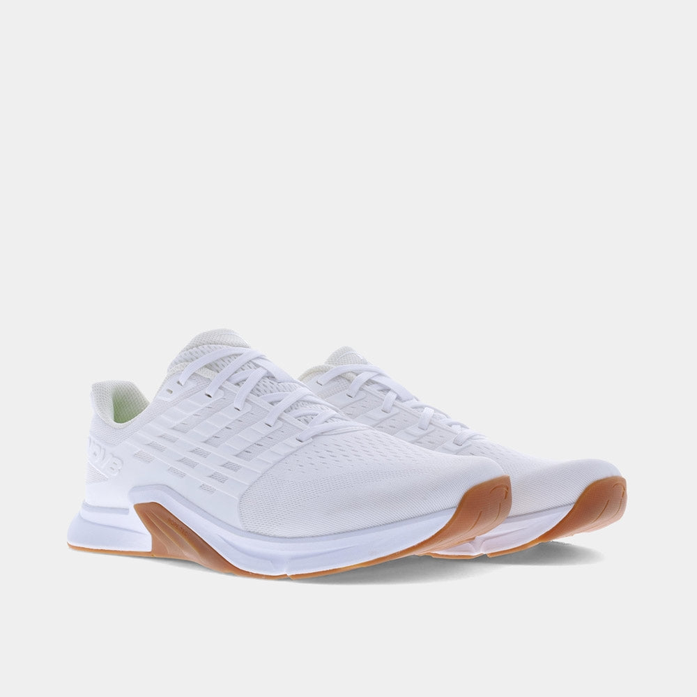 Pair of INOV8 F-Lite training shoes, white and gum, angled view