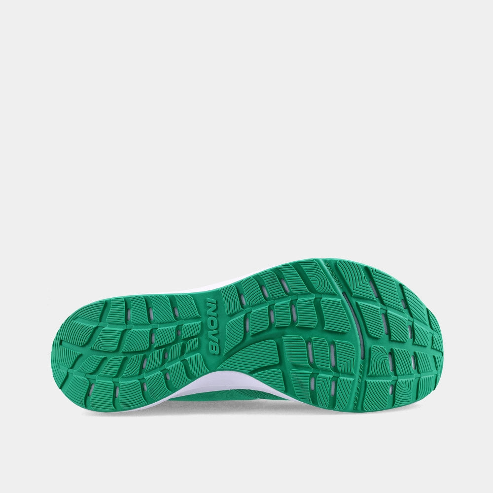 INOV8 RoadFly Max road running shoes, green and white, bottom view