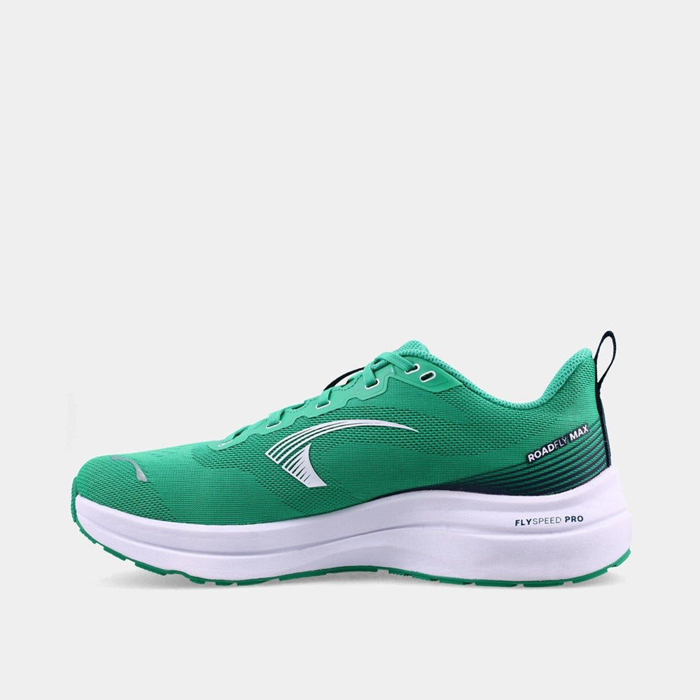 INOV8 RoadFly Max road running shoes, green and white, inner view