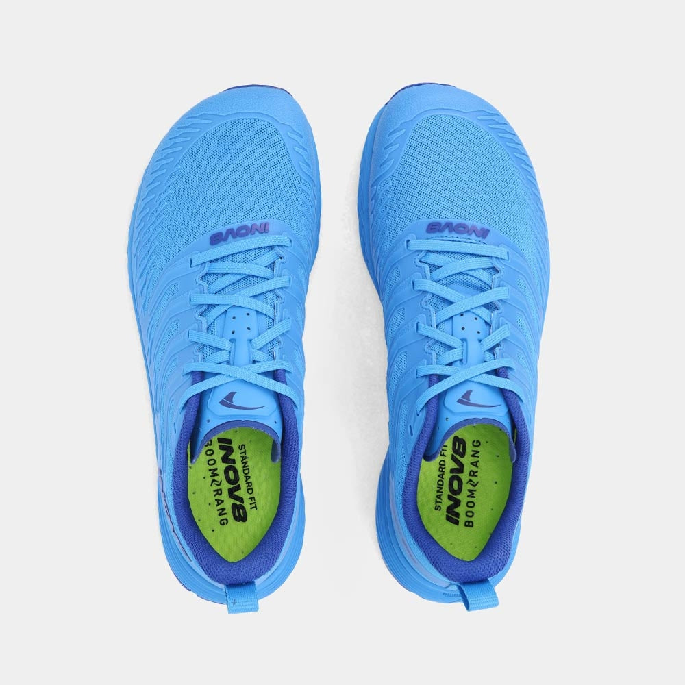 Pair of INOV8 TrailFly Speed V2 trail running shoes, blue, top view