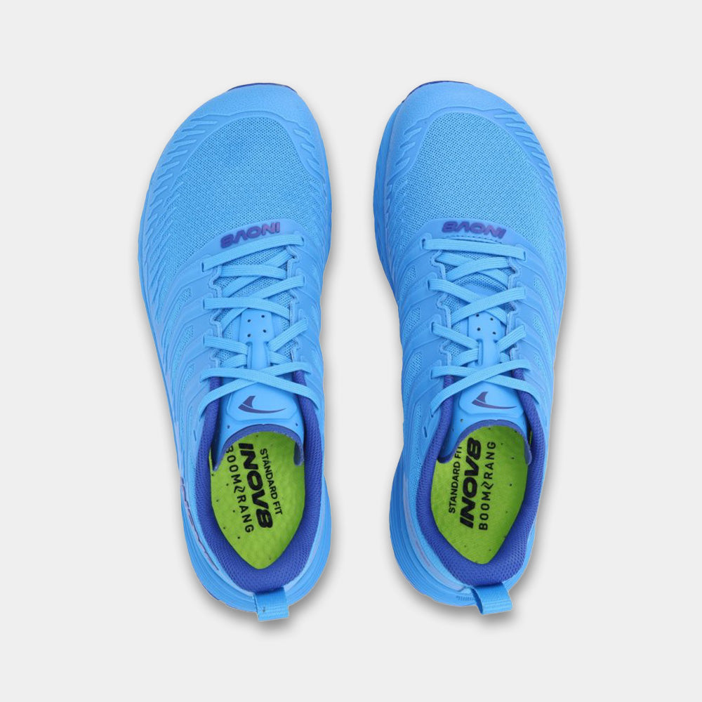 Pair of INOV8 TrailFly Speed V2 trail running shoes, blue, top view