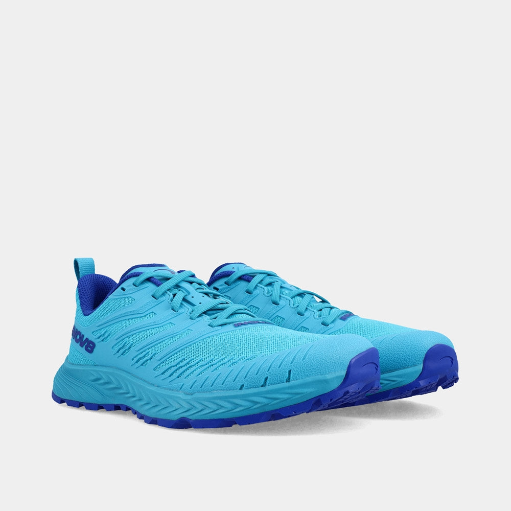 Pair of INOV8 TrailFly Speed V2 trail running shoes, teal, angled view