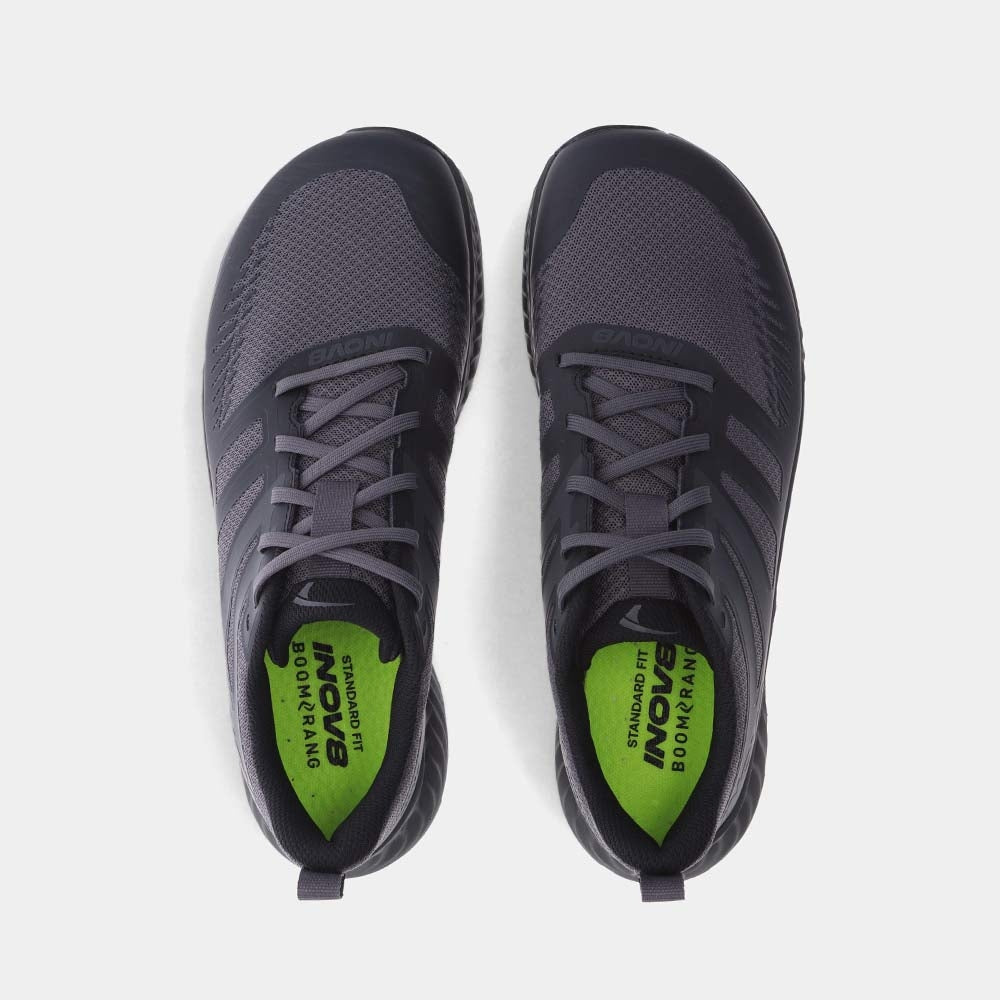 Pair of INOV8 TrailFly V2 trail running shoes, black, top view