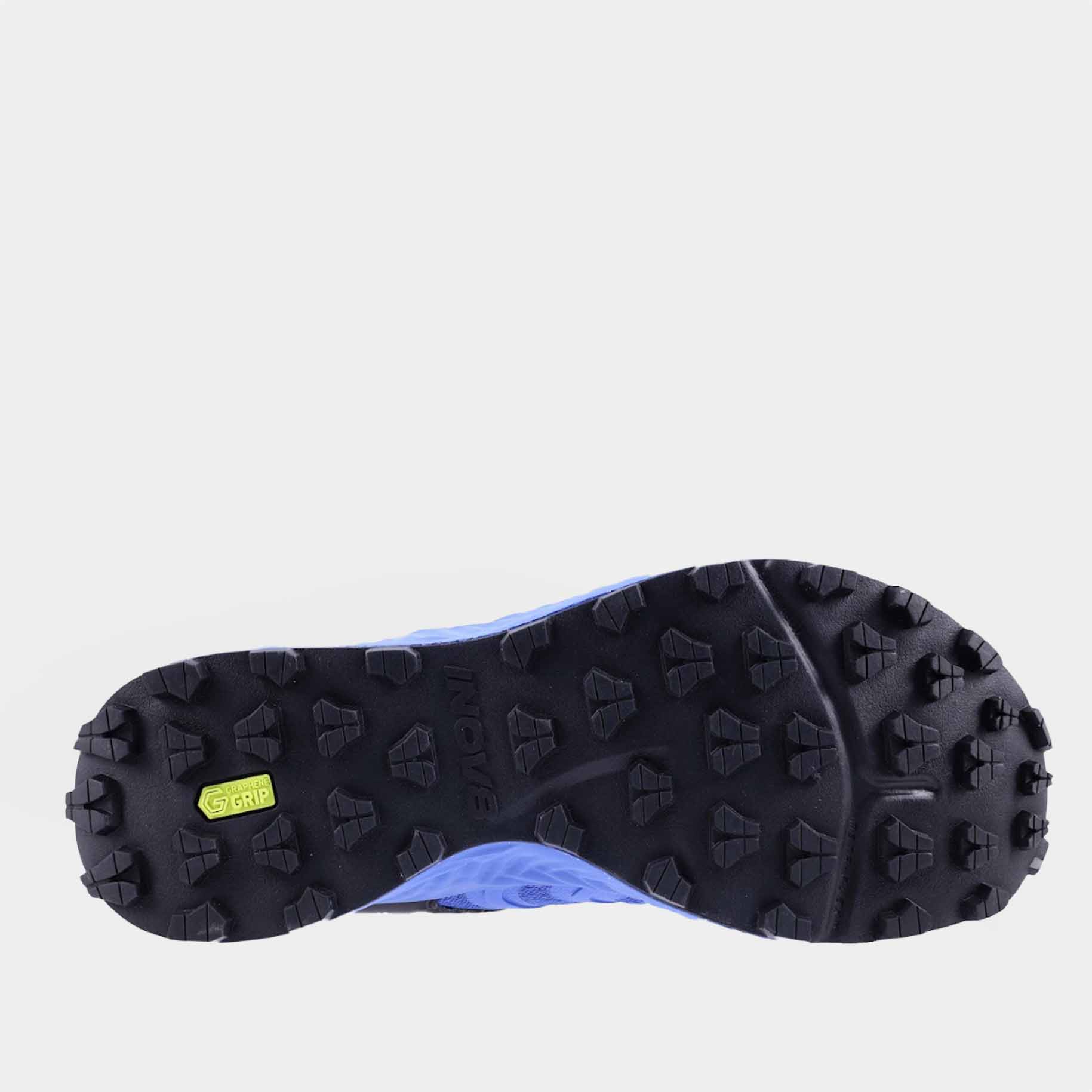 INOV8 TrailTalon trail running shoes, blue and black, bottom view