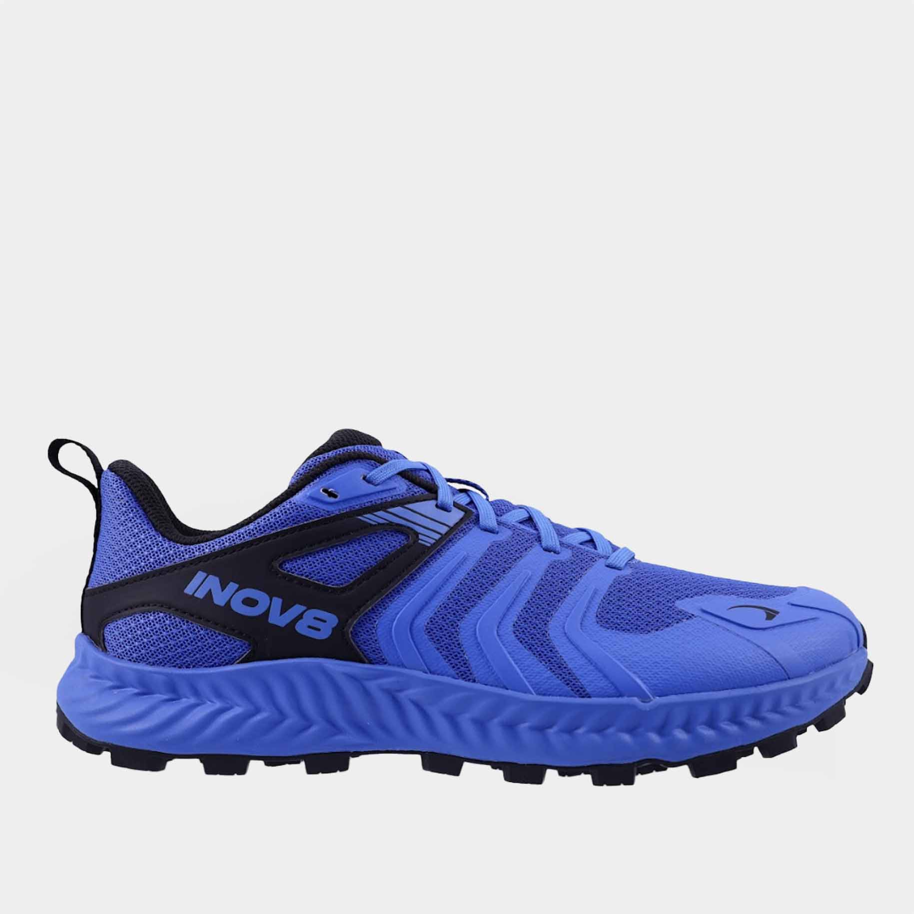 INOV8 TrailTalon trail running shoes, blue and black, outer view