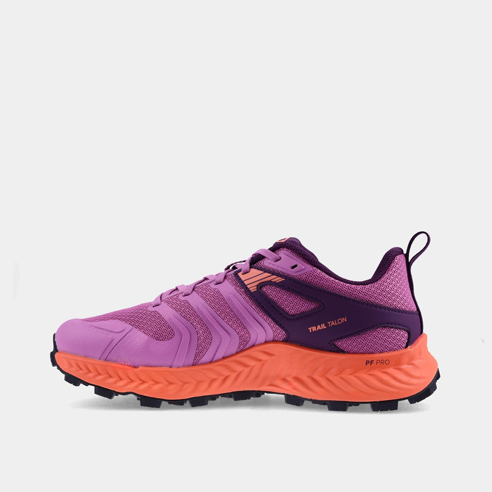 INOV8 TrailTalon trail running shoes, purple and coral, inner view