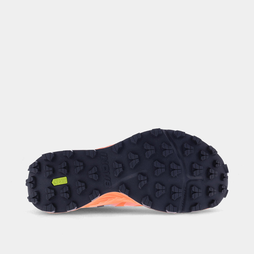 INOV8 TrailTalon Speed trail running shoes, orange and black, bottom view