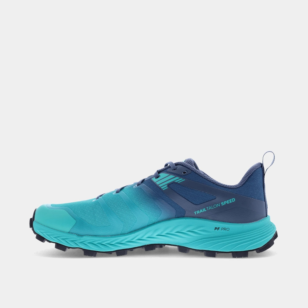 INOV8 TrailTalon Speed trail running shoes, teal and blue, inner view